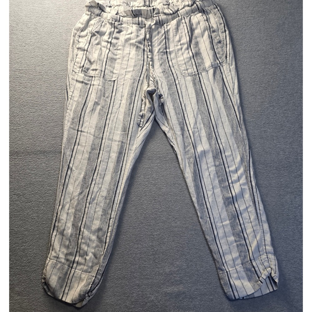Soho Street Pull On Pants Womens XL Blue White Striped Tapered Side Slit Hem